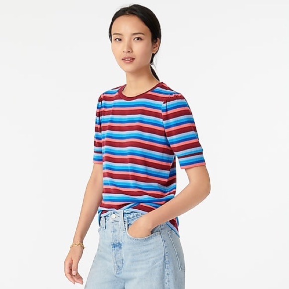 J. Crew Super Cozy Puff Sleeve Top In Stripe - Picture 3 of 6
